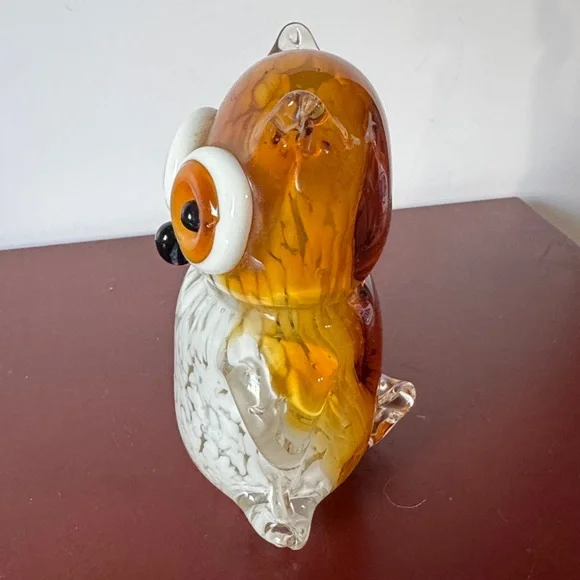 He’s Art Glass Handcrafted Glass Owl Figurine - Orange and White - Picture 4 of 7